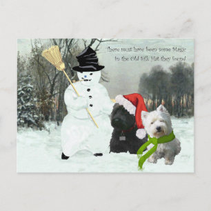 Cartes Pour Fêtes Annuelles Scottie et Westie avec Bonhomme de Neige