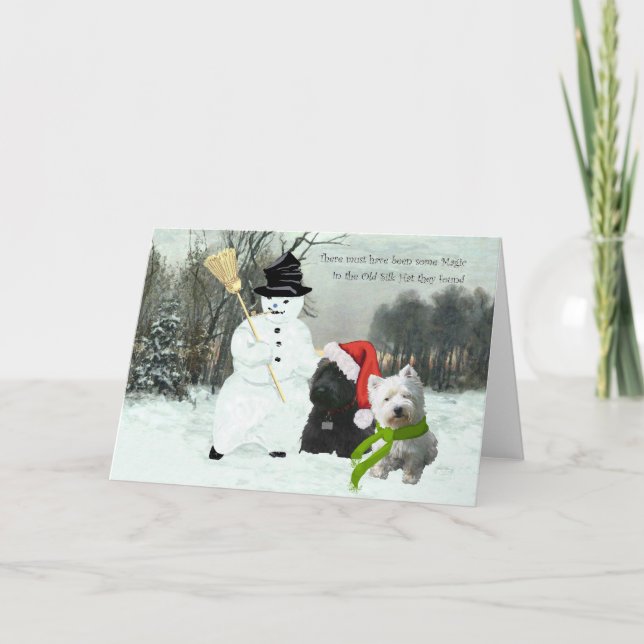 Cartes Pour Fêtes Annuelles Scottie et Westie avec Snowman (Devant)