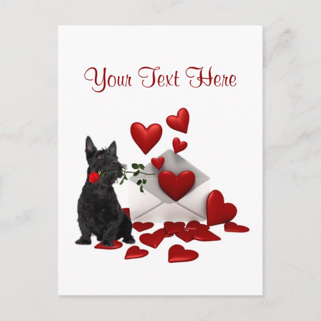 Cartes Pour Fêtes Annuelles Scottish Terrier Puppy Red Rose Valentine Design (Devant)