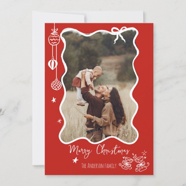 Cartes Pour Fêtes Annuelles Scribble à main Retro Photo de Noël (Devant)