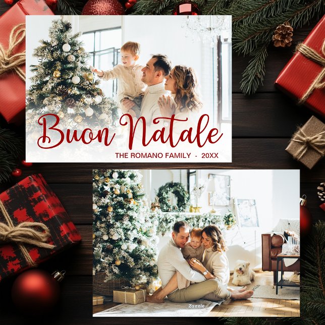 Cartes Pour Fêtes Annuelles Script Buon Natale Photo Holiday Card (Créateur téléchargé)