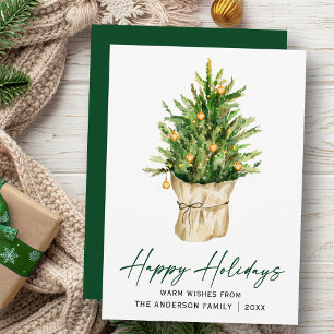 Cartes Pour Fêtes Annuelles Script Calligraphie d'encre Aquarelle Arbre vert