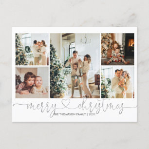 Cartes Pour Fêtes Annuelles Script cardiaque Silver Grey Joyeux Noël 5 Photo
