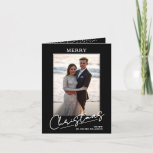 Cartes Pour Fêtes Annuelles Script Chic Joyeux Noël sur Photo Noire Pliée