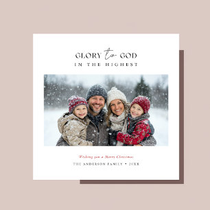 Cartes Pour Fêtes Annuelles Script Christian Noël Gloire à Dieu Photo Rouge
