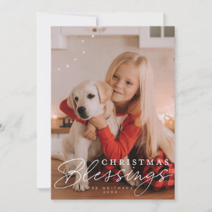 Cartes Pour Fêtes Annuelles Script Christmas Blessings et photo serif