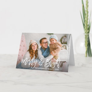 Cartes Pour Fêtes Annuelles Script de brosse Joyeux & Bright Family Photo Plié