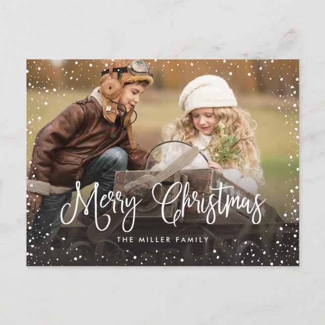 Cartes Pour Fêtes Annuelles Script de neige de Noël pleine photo (Devant)