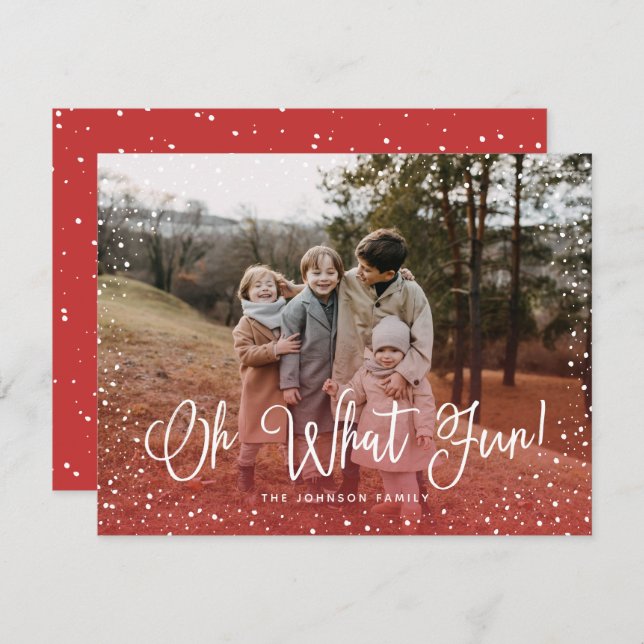 Cartes Pour Fêtes Annuelles Script de neige moderne 2 photo (Devant / Derrière)