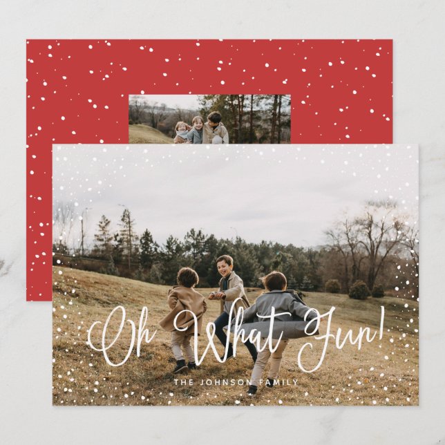 Cartes Pour Fêtes Annuelles Script de neige moderne 2 photo (Devant / Derrière)