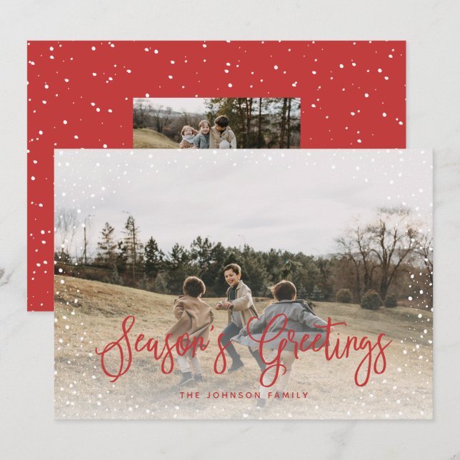 Cartes Pour Fêtes Annuelles Script de neige moderne 2 photo (Devant / Derrière)