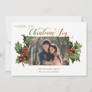 Cartes Pour Fêtes Annuelles Script de Noël avec Holly & Photo