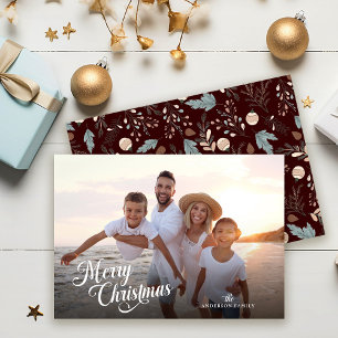 Cartes Pour Fêtes Annuelles Script de Noël complet Photo Boho Verdure