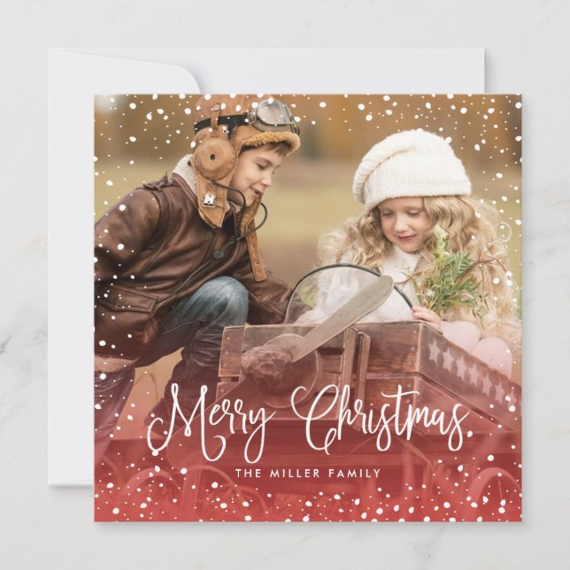 Cartes Pour Fêtes Annuelles Script de Noël de neige Carré photo (Devant)