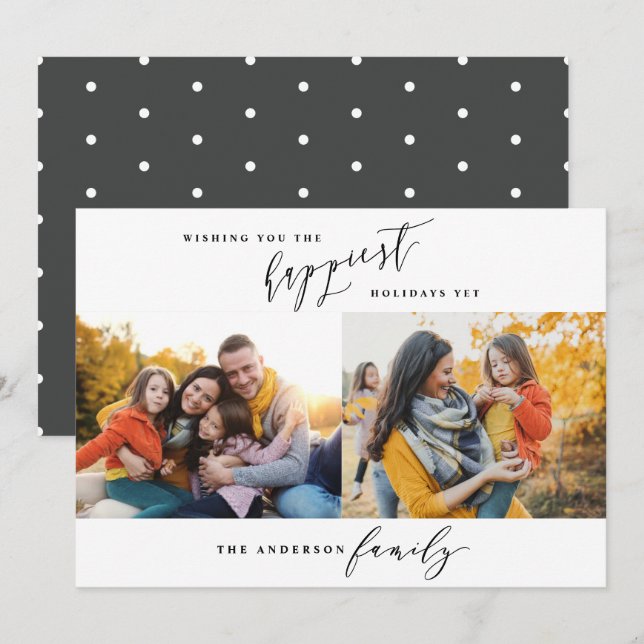 Cartes Pour Fêtes Annuelles Script de Noël multi photo minimal (Devant / Derrière)