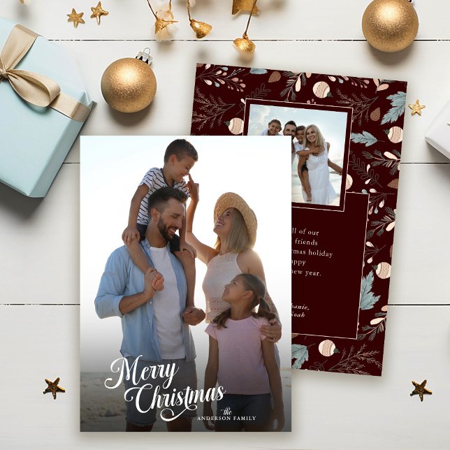 Cartes Pour Fêtes Annuelles Script de Noël Photo complète Boho Greenery Messag (Créateur téléchargé)