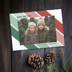 Cartes Pour Fêtes Annuelles Script de Noël Photo Rétro Bandes Rouges Vertes