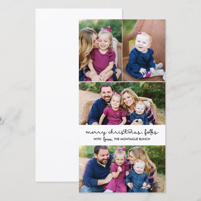 Cartes Pour Fêtes Annuelles Script décontracté 4 Photo Noël Holiday One Side (Devant / Derrière)