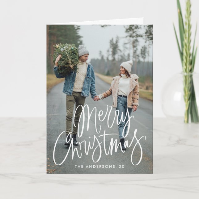 Cartes Pour Fêtes Annuelles Script décontracté à la main Joyeux Noël photo (Devant)