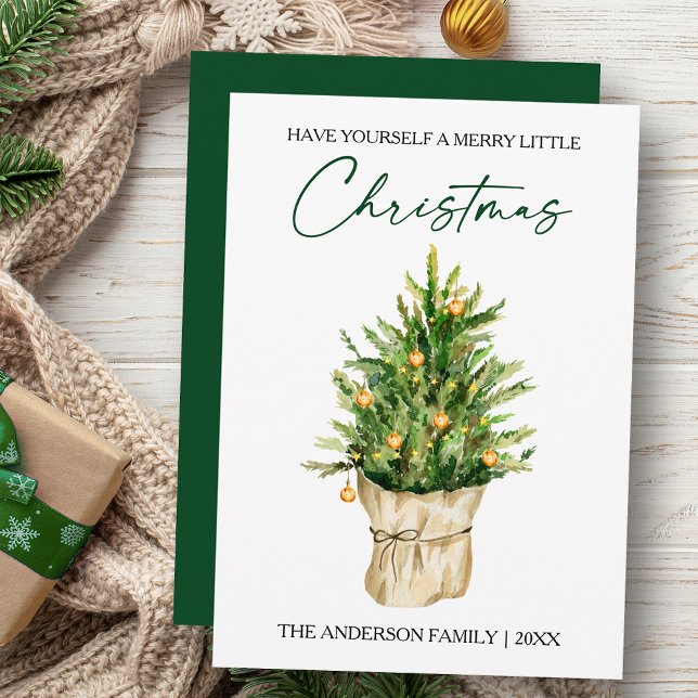 Cartes Pour Fêtes Annuelles Script d'encre de calligraphie d'arbre de pin d'aq (Customize to change your personalized text size, style or change color of back of card.)