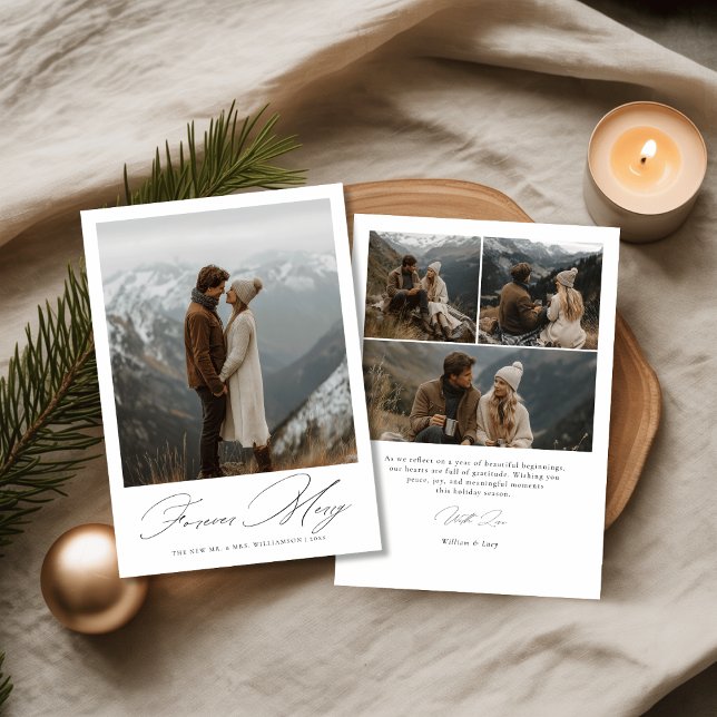Cartes Pour Fêtes Annuelles Script Forever Merry Newlywed Wedding Photo (Créateur téléchargé)