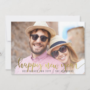 Cartes Pour Fêtes Annuelles Script Gold Happy New Year   Photo personnalisée