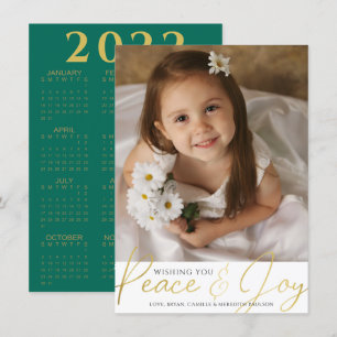 Cartes Pour Fêtes Annuelles Script Gold PEACE AND JOY Photo 2022 Calendrier