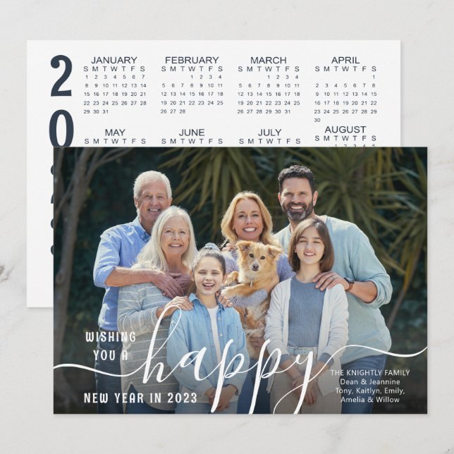 Cartes Pour Fêtes Annuelles Script HAPPY NEW YEAR Photo Overlay 2023 Calendrie (Devant / Derrière)
