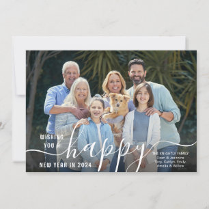 Cartes Pour Fêtes Annuelles Script HAPPY NEW YEAR Photo Overlay 2024 Calendrie