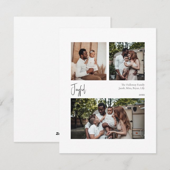 Cartes Pour Fêtes Annuelles Script Joyeux Moderne Centré Trois Photo (Devant / Derrière)