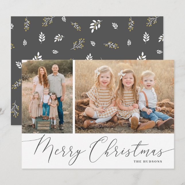 Cartes Pour Fêtes Annuelles Script Joyeux Noël Elegant 2 Photo (Devant / Derrière)