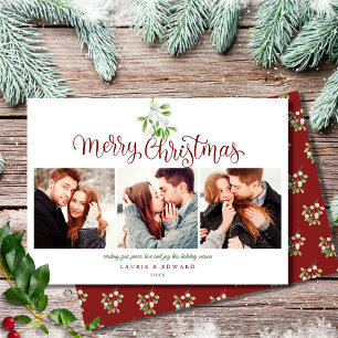 Cartes Pour Fêtes Annuelles Script Joyeux Noël Gui 3 Photo Couple