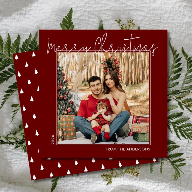 Cartes Pour Fêtes Annuelles Script Joyeux Noël Minimal 1 Carré rouge photo (Créateur téléchargé)