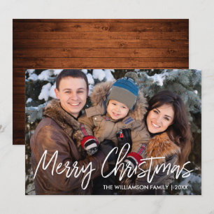 Cartes Pour Fêtes Annuelles Script manuscrit Bois photo de famille de Noël
