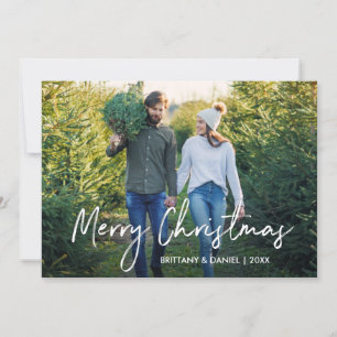 Cartes Pour Fêtes Annuelles Script manuscrit Joyeux Noël Couple Photo