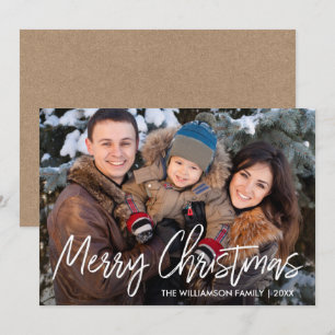 Cartes Pour Fêtes Annuelles Script manuscrit Kraft photo de famille de Noël