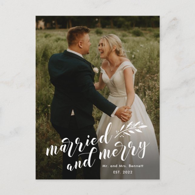 Cartes Pour Fêtes Annuelles Script Marié et Joyeux Mariage Photo Noël (Devant)