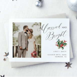 Cartes Pour Fêtes Annuelles Script marié et lumineux   Photo Berry Foliage