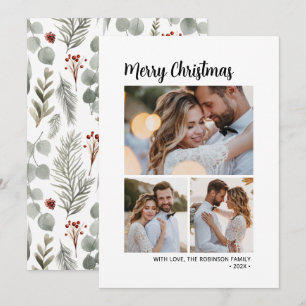 Cartes Pour Fêtes Annuelles Script minimal Botanique 3 photos multiples Noël