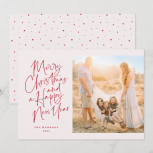 Cartes Pour Fêtes Annuelles Script minimaliste moderne rouge et rose