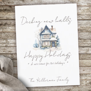 Cartes Pour Fêtes Annuelles script minimaliste, nouvelle maison aquarelle noël