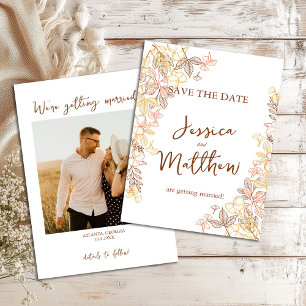 Cartes Pour Fêtes Annuelles Script moderne Autumn Foliage Enregistrer la photo