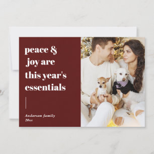 Cartes Pour Fêtes Annuelles script moderne citation paix et joie photo de vaca
