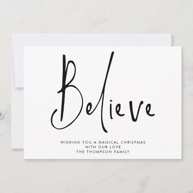 Cartes Pour Fêtes Annuelles Script moderne Croire Noir Blanc Noël (Devant)
