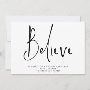 Cartes Pour Fêtes Annuelles Script moderne Croire Noir Blanc Noël