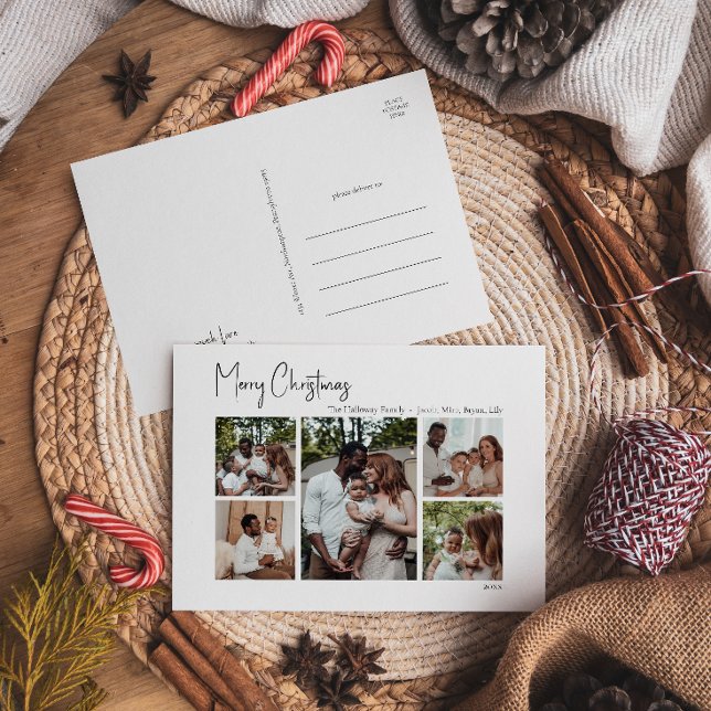 Cartes Pour Fêtes Annuelles Script moderne de Noël Cinq photos (Créateur téléchargé)