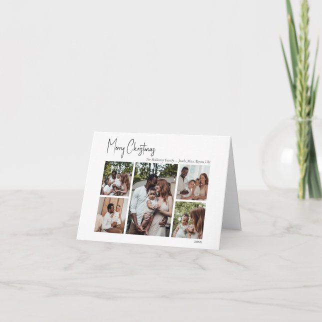 Cartes Pour Fêtes Annuelles Script moderne de Noël plié cinq photos (Devant)