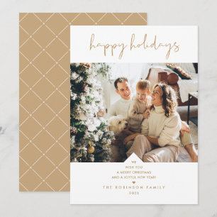 Cartes Pour Fêtes Annuelles Script moderne Elegant Blanc Gold Photo de Noël