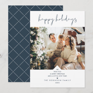 Cartes Pour Fêtes Annuelles Script moderne Elégant bleu marine photo de Noël