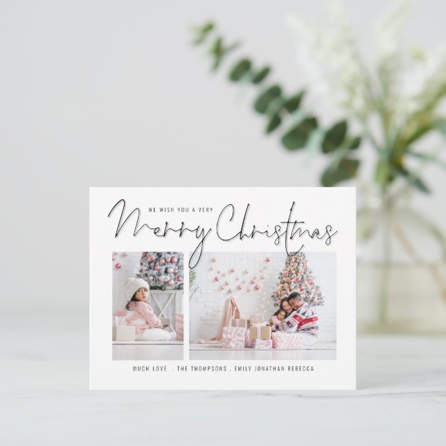 Cartes Pour Fêtes Annuelles Script moderne Famille 2 Photos Joyeux Noël (Debout devant)